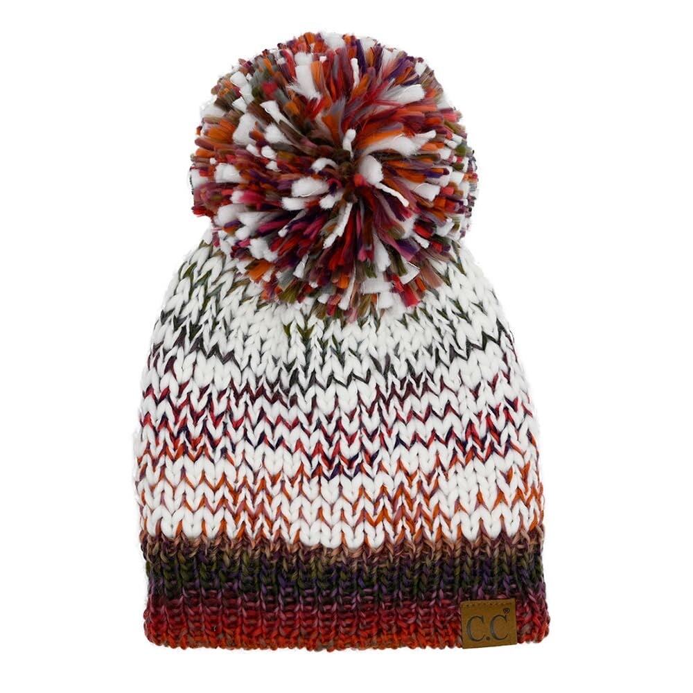 Colorful Yarn Pom Beanie - Women's Unisex Winter Hat